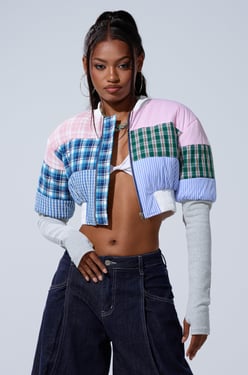 AKIRA Baby Girl Patchwork Bomber Jacket | Size Small