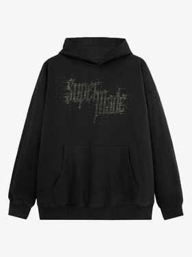 Rhinestone Distressed Letter Graphic Hoodie - Black / 2XL