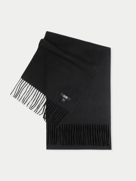 Cashmere Fringed Scarf - Premium Mongolian Cashmere - 170x30cm + 2x10cm fringes / Black / AW01-1481