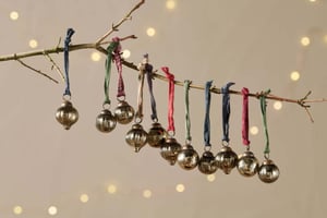 nkuku Dew Drop Baubles Set Of 12 | Christmas Decorations | Antique Gold