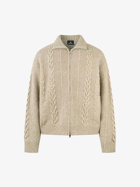 Knitted Vintage Floral Wheat Ear Pattern Double Zip Sweater - Apricot / XL