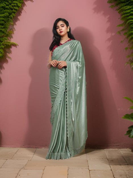Designer Saree with Heavy Rhinestone & Glitter Work by Shreekama