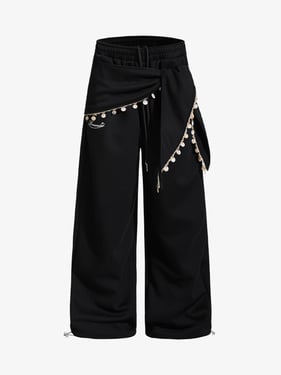 Street Detachable Flap Lace-up Jogger Pants - Black / XXL