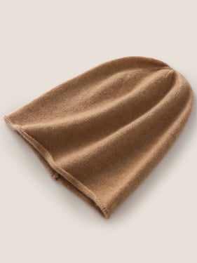 100% Cashmere Dense-Knit Slouchy Beanie - Gold Camel / One Size