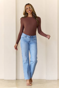 BASE Contour Simple Long Sleeve Top Chocolate