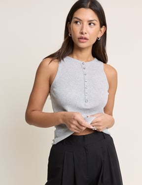 Grey Ribbed Modal Henley Vest