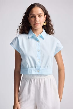 Oversized Crop Shirt in Summer Blue - Summer Blue / 3XL