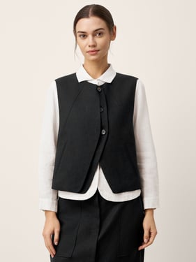 Linen-Lyocell Panel Layered Vest ODELIA - Charcoal Black / XXL