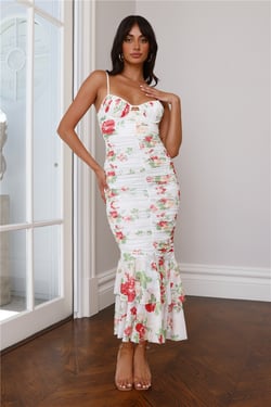 Cocktails On Arrival Mesh Midi Dress White