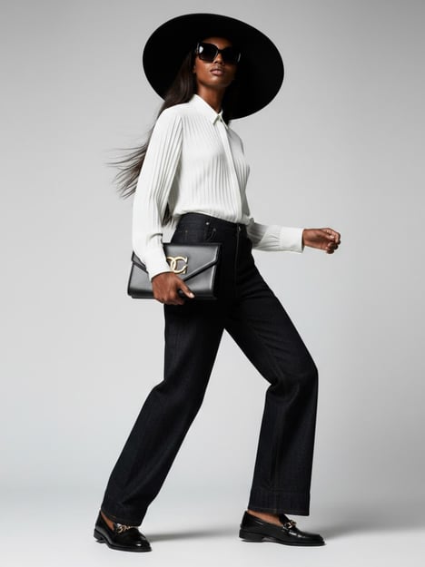 Wide-Leg Denim Trousers with Back Buckle Detail • BYMANYC ® New York
