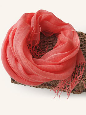 100% Linen Lightweight Solid Color Scarf BIANCA - Coral Pink / One-Size