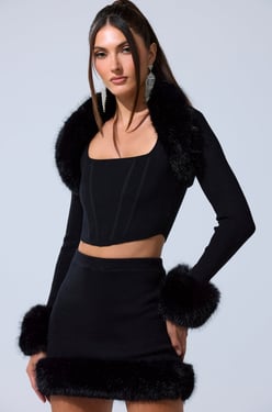 AKIRA Big Mood Fur Trim Shrug | Black | Size XL