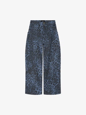 Retro Leopard Print Blue Washed Distressed Jeans - Blue / XL