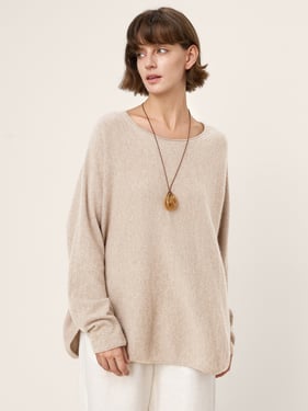 100% Mongolian Cashmere Hand-Finished Rolled Edge Knit Top AMARA - Beige / L
