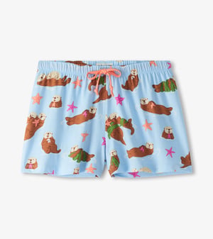 Women's Happy Otters Cotton Pajama Shorts