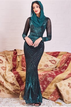 Goddiva Modesty Starburst Sequin Maxi Dress - Emerald