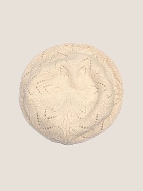 100% Wool Hand-Knit Beret - Ivory White / One Size