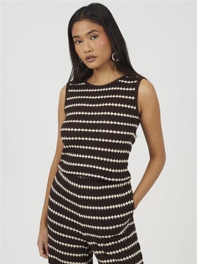 Brave Soul Sleeveless Stripe Knit Top - Brown / Cream - XS
