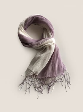 Linen Gradient Fringed Light Scarf - Plum White / One Size