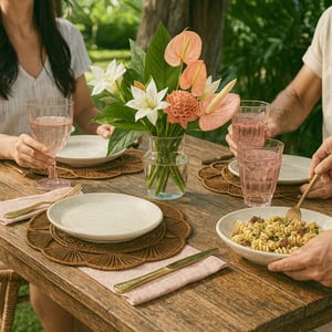 Petal Perfection Handwoven Iraca Placemat - Solid Color (one color) / Brown