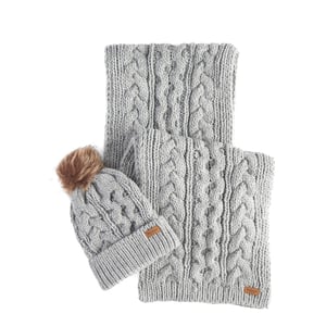 Barbour Womens Penshaw Beanie & Scarf Gift Set Grey