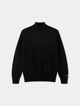Women T-Neck Cashmere Sweater - L-XL / Black / WK1075-1481/0000
