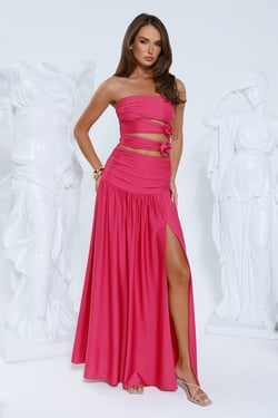 Shimmer Soirée Strapless Maxi Dress Pink