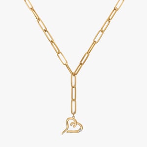 Paperclip Lariat Heart Necklace - 0.15 CT