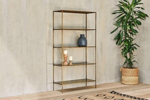 nkuku Mahi Shelving Unit | Storage Furniture | Wide | Antique Brass