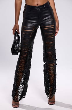 AKIRA Same Ol' Mistakes Distressed Leather Pants | Black | Size XL