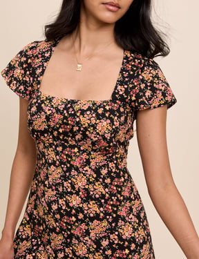 Black Floral Nora Midi Dress