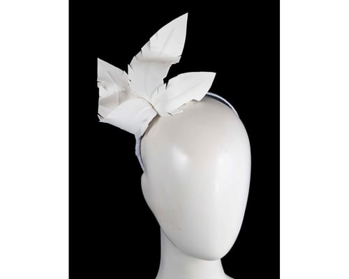 White leather flower headband fascinator by BELIEVERA
