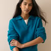 Blue Collared V-neck Knitted Jumper