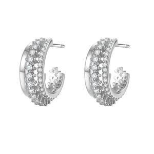 Triple Hoop Fan Gemstones Earrings Sterling Silver
