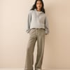 Beige Houndstooth Wide Leg Trouser