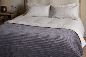 nkuku Nidra Velvet & Linen Bed Quilt | Textiles | Charcoal | 220 x 140 cm