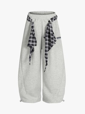 Street Detachable Plaid Waistband Machete Casual Pants - Gray / 2XL