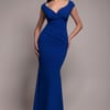 Goddiva Bardot Pleated Maxi Dress - Royal Blue