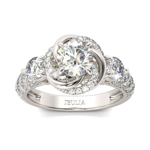 Jeulia Floral Halo Round Cut Sterling Silver Ring