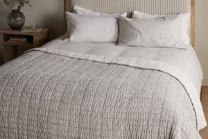 nkuku Dipti Cotton & Linen Block Print Bed Quilt | Textiles | Charcoal | 220 x 140 cm