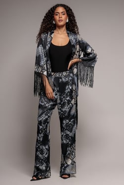 Goddiva Foil Print Wide Leg Pants - Black