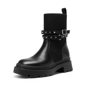 DREAM PAIRS Stride Lug Sole Platform Slip On Booties