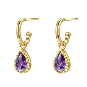 February Amethyst Birthstone Hoop Earrings Sterling Silver