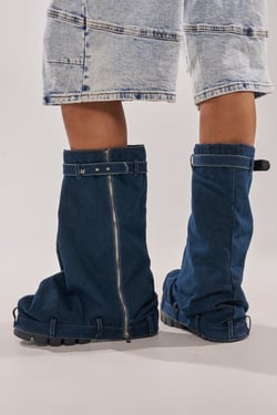 AKIRA Gold Angela Fold Over Platform Boot In Dark Denim | Size 11
