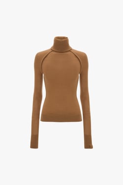 Victoria Beckham High Neck Jumper In Dark Camel - XL - Womens