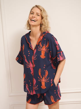 Womens Navy Lobster Gauze Oversize Shorts Pyjama Set - 3XL / 22-24 / Navy