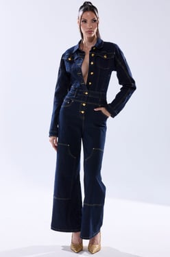 AKIRA Angela Cargo Denim Jumpsuit | Size 1X
