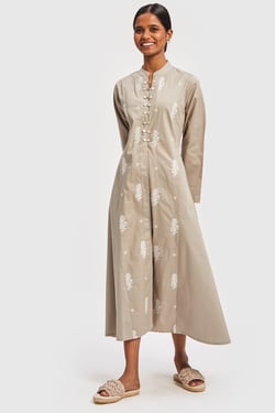 A-line Embroidered Ecru Midi dress - Poplin Ecru / XS