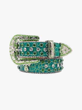 Punk Style Leather Hotflix  Rhinestone Belt - Green / 125cm