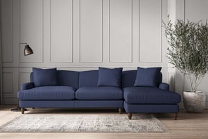 nkuku Deni Right Hand Chaise Sofa | Make To Order | Grand | Recycled Cotton Navy